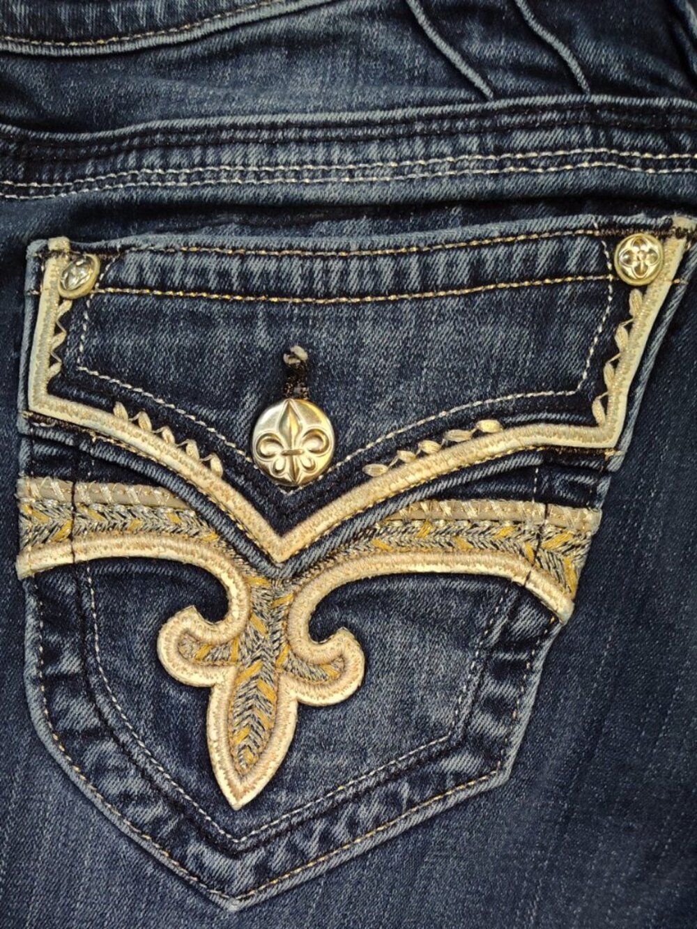 Rock Revival size 30 Fleur de Lis Flap back Pockets Designs Boot cut Jeans - Picture 12 of 14